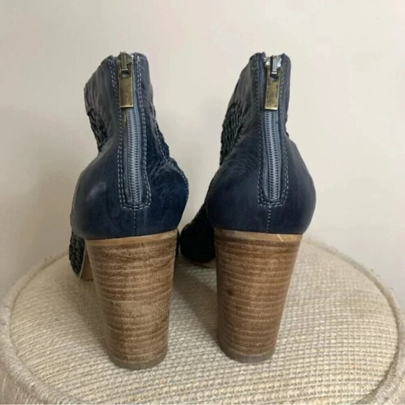 Donna Piu Navy Woven Stacked Heel Peep Toe Leather Sandals 39 - Picture 7 of 8